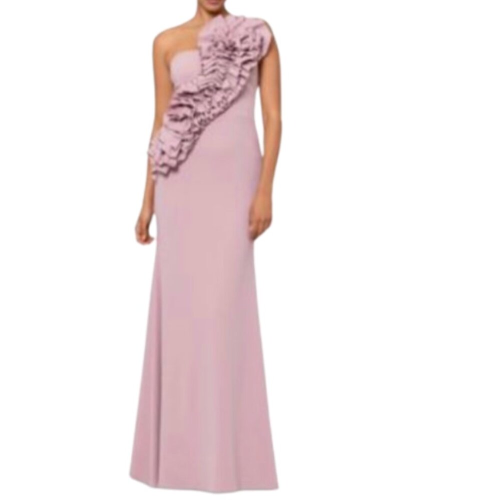 Betsy & Adam Flower-Embellished One-Shoulder Gown in Dusty Rose Size 14 - NWT
